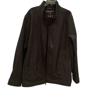 EUC NAUTICA Men's Soft‎ Shell Black Jacket Full Zipper Water Resistant Size XLT